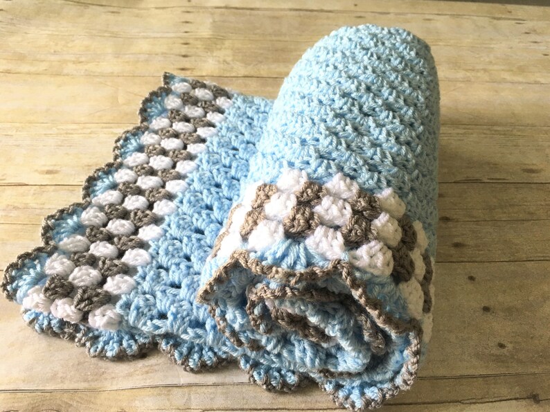 Blue Grey Baby Blanket Crochet Baby Blanket Blue Baby Etsy