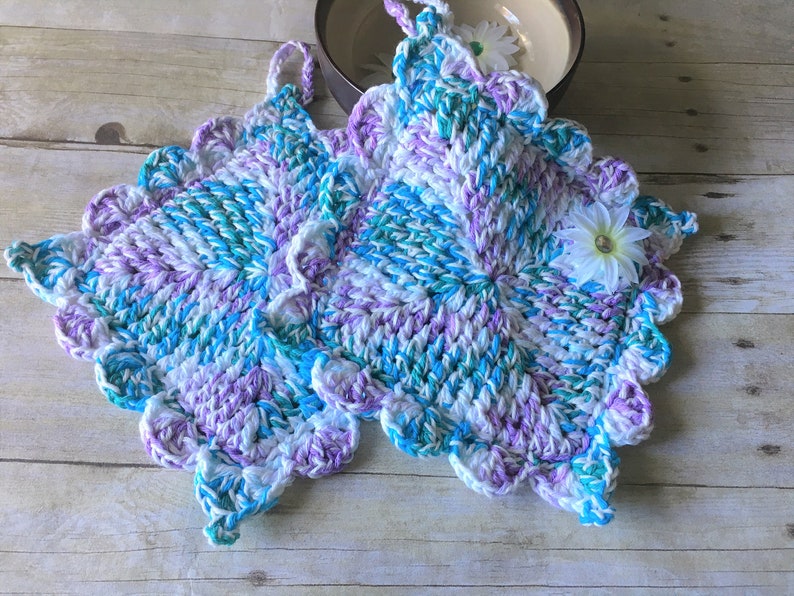 Aqua/purple Pot Holder Crochet Pot Holders Kitchen Pot Etsy