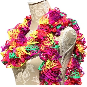 Neon Crochet Scarf, Ruffle Scarf, Colorful Scarf, Scarf, Crochet Ruffle Scarf, Mothers Day Gift, Sashay Scarf, Crochet Scarf, Gifts for her
