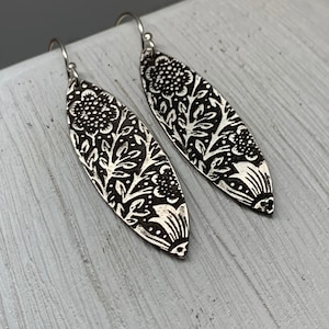 Silber Floral Oval Ohrringe Silber Blatt Ohrringe Sterling Silber Blume Schmuck Natur Ohrringe Geschenk für ihre Boho Ohrringe