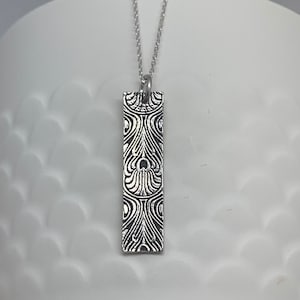 Small Art Nouveau Bar Necklace Silver Shell Pendant Rectangle Sterling Silver Jewelry Gift for Her Unique Layering Necklace