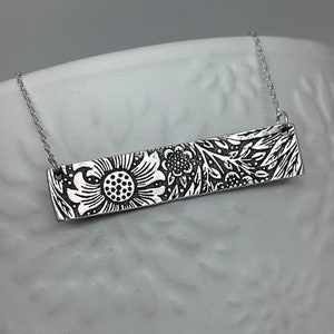 Floral Bar Necklace Beautiful Floral Silver Pendant Silver Flower Necklace Silver Nature Jewelry Holiday Gift for Her Bohemian Leaf Necklace