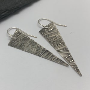 Modern Silver Rustic Triangle Earrings Geometric Diamond Deco Style  Earrings Sterling Silver Jewelry Gift for Her Contemporary Jewelry