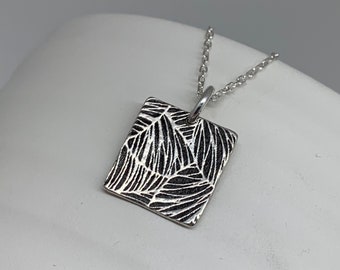 Tiny Modern Floral Square Silver Necklace Silver Fern Leaf Pendant Necklace Silver Handmade Layering Flower Boho Jewelry Bracelet Charm