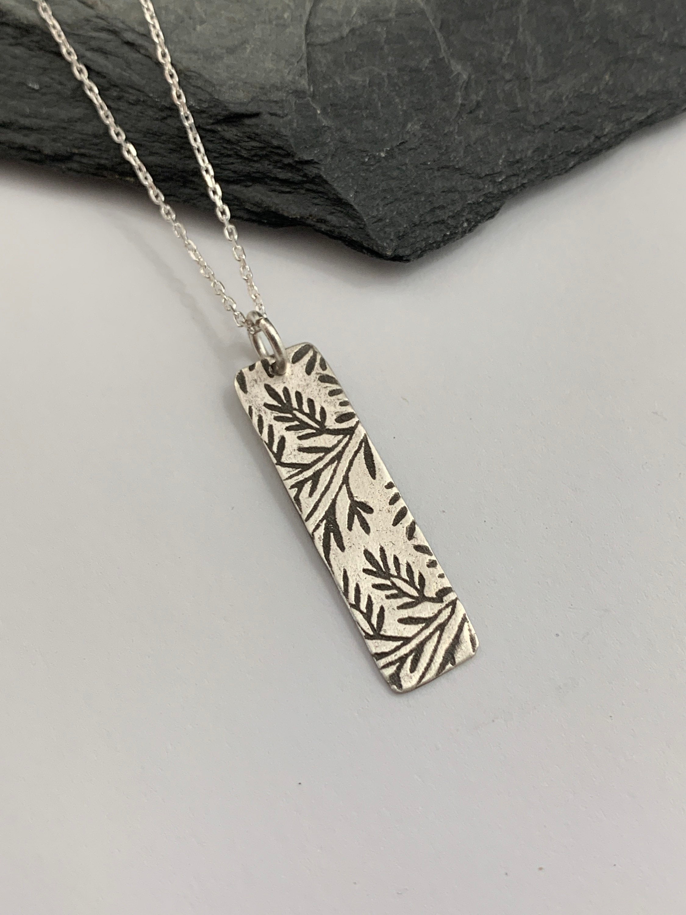 Modern Vertical Bar Necklace Floral Leaf Sterling Silver | Etsy