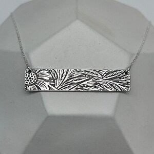 Floral Bar Necklace Beautiful Floral Silver Pendant Silver Flower