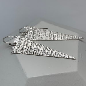 Modern Silver Rustic Triangle Earrings Geometric Diamond Deco Style  Earrings Sterling Silver Jewelry Gift for Her Contemporary Jewelry