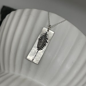 Tree of Life Bar Necklace • Sterling Silver Evergreen Tree Necklace •Embossed Pine Tree Pendant • Vertical Bar Necklace • Modern Tree Charm