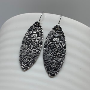 Beautiful Silver Rose Floral Earrings Sterling Roses Dangle Earrings Silver Flower Oval Sterling Silver Jewelry Gift for Her Boho Earrings