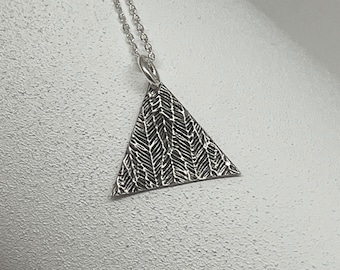 Modern Triangle Feather Necklace • Silver Triangle Pendant • Geometric Jewelry • Sterling Silver Triangle • Layering Boho Necklace