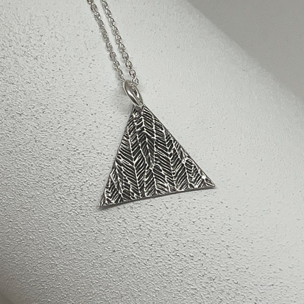 Modern Triangle Feather Necklace • Silver Triangle Pendant • Geometric Jewelry • Sterling Silver Triangle • Layering Boho Necklace