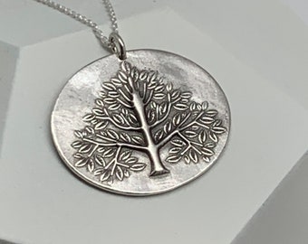 Unique Tree Of Life Sterling Silver Necklace Silver Tree Round Oval Pendant Silver Jewelry Gift for Her Handmade Silver Tree Boho Necklace