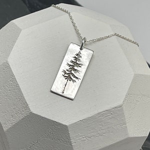 Small Tree of Life Bar Necklace • Sterling Silver Evergreen Tree Necklace • Pine Tree Pendant • Vertical Bar Necklace • Modern Tree Charm