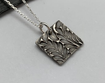 Minimalist Jewelry Tiny Leaf Necklace Silver Leaf Pendant Leaf Necklace Silver Jewelry Square Necklace Layering Necklace Bracelet Charm
