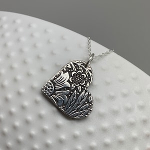 Floral Silver Heart Necklace Sterling Silver Necklace Flower Pendant Necklace Silver Leaf Jewelry Gift for Her Handmade Layering Necklace