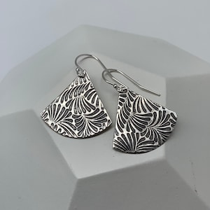 Modern Silver Triangle Earrings  Floral Leaf Earrings Sterling Silver Boho Jewelry Holiday Gift for Her Geometric Contemporary Jewelry