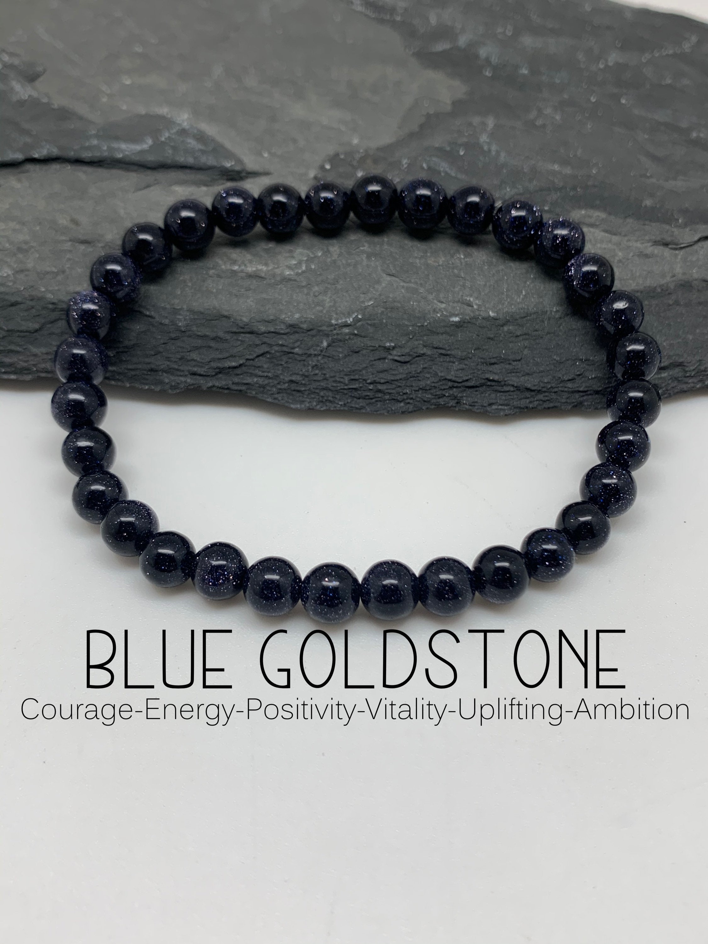 Energetic Navy Blue Goldstone Gemstone Bracelet Courage Etsy