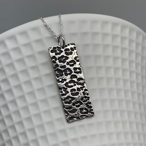 Modern Silver Vertical Leopard Bar Necklace Animal Necklace Sterling Silver Safari Jewelry Gift For Her Layering Necklace Handmade Necklace
