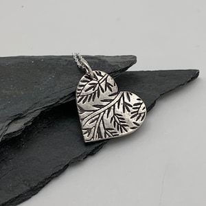 Floral Silver Heart Necklace Sterling Silver Necklace Flower Pendant Necklace Silver Leaf Jewelry Gift for Her Handmade Layering Necklace