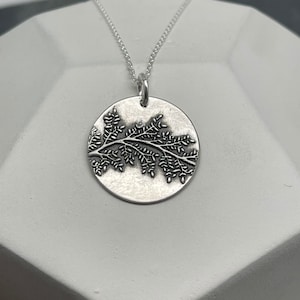 Silver Floral Circle Necklace • Small Sterling Silver Tree Branch Pendant • On A Limb Collection •  Modern Boho Layering Flower Necklace