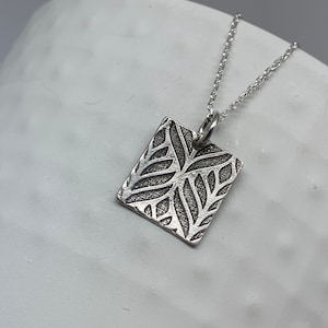 Tiny Modern Leaf Floral Square Silver Necklace Silver Leaves Pendant Necklace Silver Handmade Layering Flower Boho Jewelry Bracelet Charm