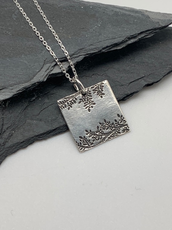 Locket Necklace Oval Flat Etched Floral Sterling Silver with Square Snake Chain Locket Necklace Oval Flat Etched Floral Sterling Silver with Square Snake Chain