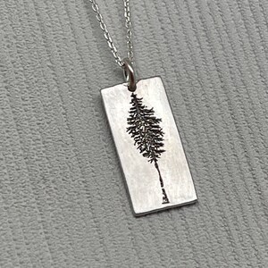 Small Tree of Life Bar Necklace • Sterling Silver Evergreen Tree Necklace • Pine Tree Pendant • Vertical Bar Necklace • Modern Tree Charm