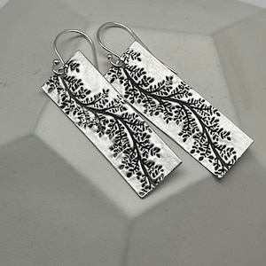 Silver Tree Branch Bar Earrings • Sterling Floral Earrings • Flower Rectangle Earrings • Modern Boho Leaf Earrings • On A Limb Collection