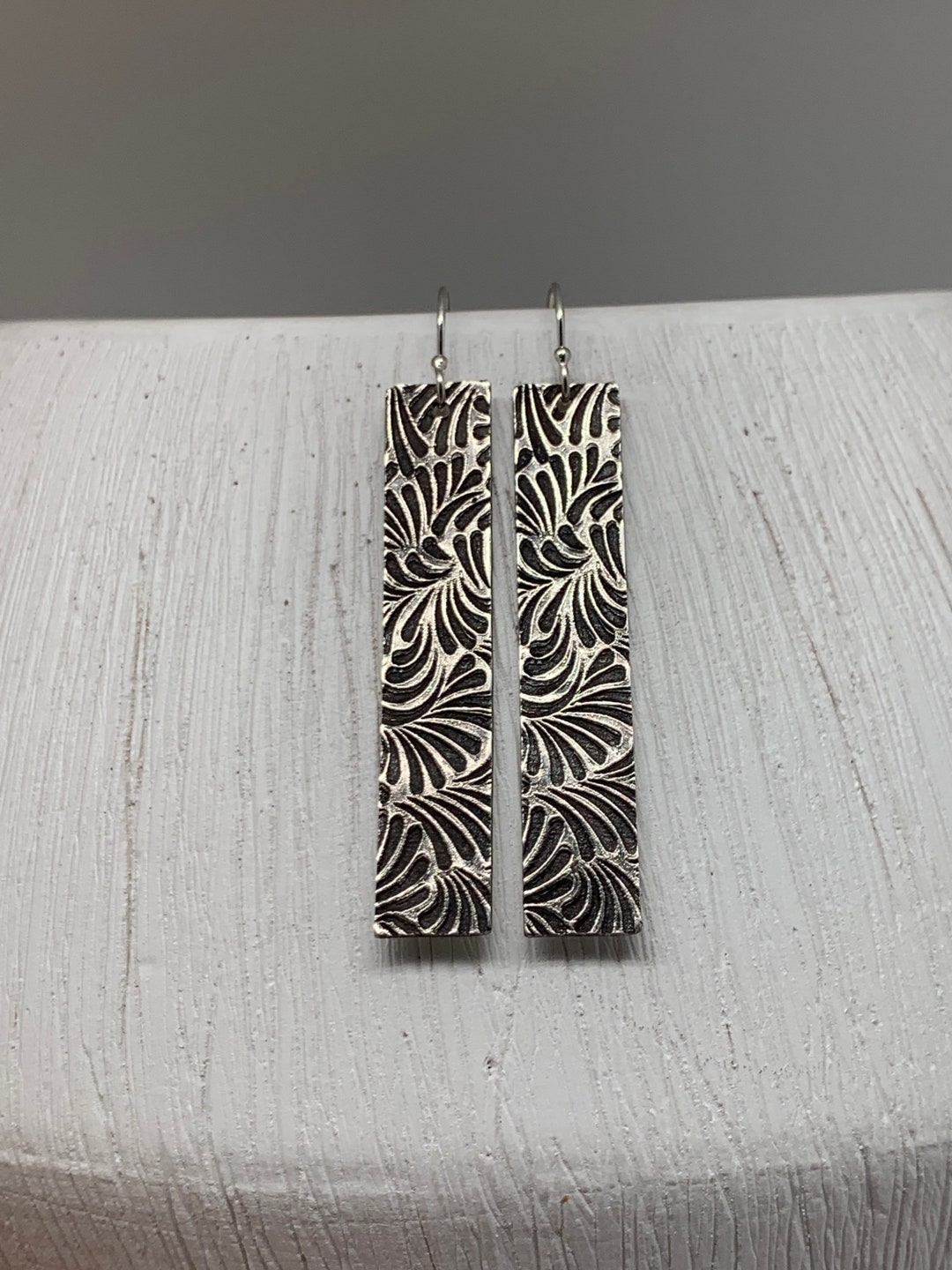 Long Modern Silver Bar Earrings Geometric Leaf Silver Earrings - Etsy