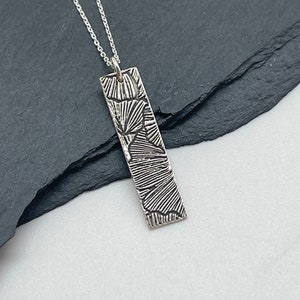 Silver Ginkgo Leaf Rectangle Necklace • Small Sterling Silver Floral Pendant • Boho Layering Flower Necklace • Modern Nature Tree Jewelry