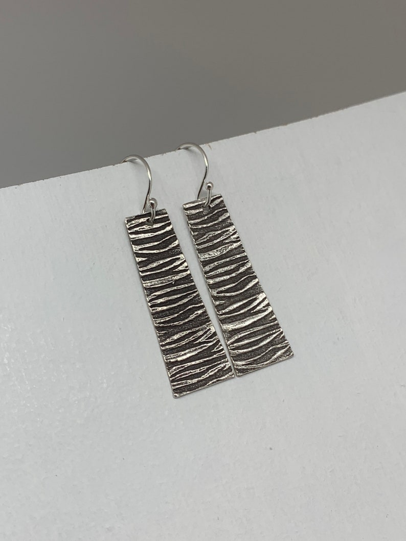 Modern Silver Bar Zebra Animal Geometric Silver Earrings Silver Modern Rectangular Sterling Silver Jewelry Gift for Her Earrings