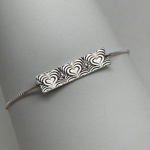 Silver Heart Bracelet • Custom Sterling Silver Bar Bracelet • Boho Heart Bracelet • Gift For Mom • Adjustable Reversible Slider Bracelet