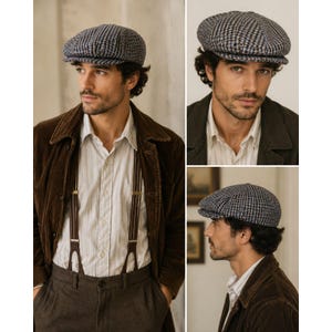 Vintage Newsboy Cap Made in USA Houndstooth Large Wool Blend Ivy Flat