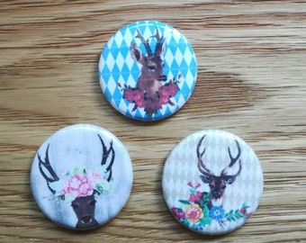 3 Kühlschrankmagnete mit Hirsch-Motiven, 32 mm (2,50 Euro/Stück)