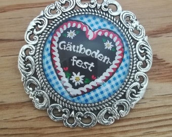 Trachtenbrosche "Gäubodenfest", antik-silberfarben