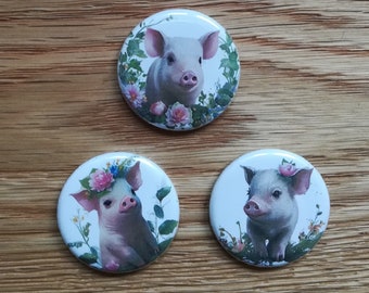 3 Kühlschrankmagnete mit Schweine-Motiven, 32 mm (2,50 Euro/Stück)