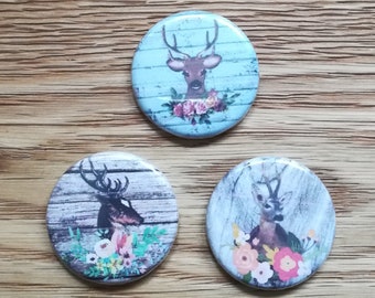 3 Kühlschrankmagnete mit Hirsch-Motiven, 32 mm (2,50 Euro/Stück)