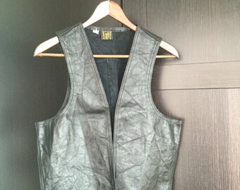 Vintage Black Leather Motorcycle Biker Vest Unisex