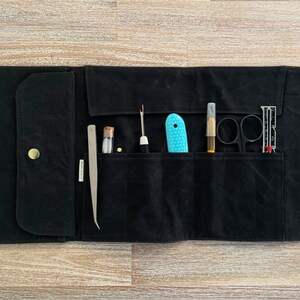 All Waxed Canvas Black Tool Rollup Toolkit Tool Case, Useful Gift for Knitting, Sewing, Pottery Guy Gifts Pens Pencil Case image 10