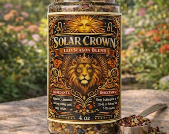 Solar Crown – Leo Season Tea | Zodiac Herbal Tea for Confidence, Vitality & Self-Expression | Leo Gift | Loose Leaf Ritual Tea | 4oz Jar