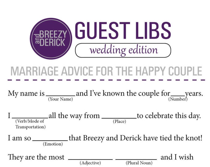 Wedding Mad Libs Wedding Guest Book can Also Be Used for a Etsy
