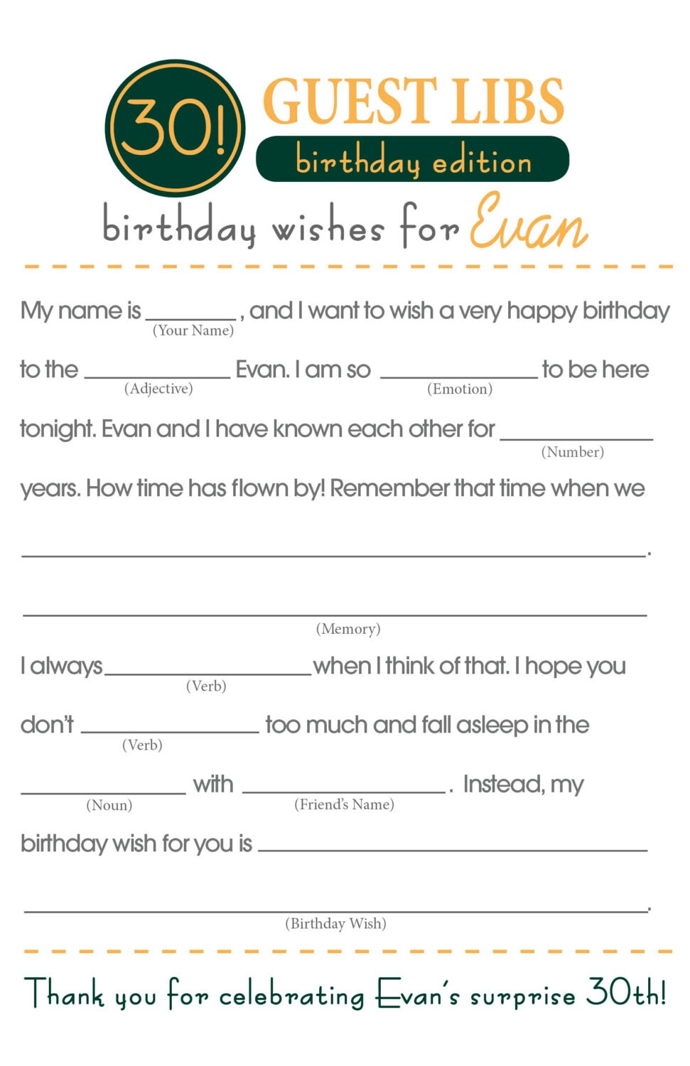 Birthday Mad Libs | Etsy