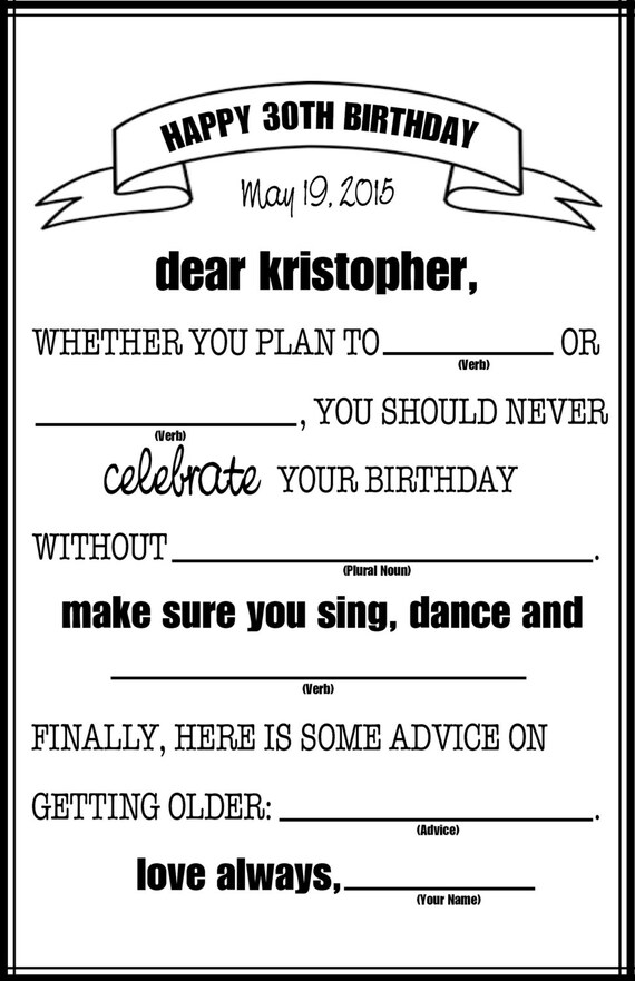 Mad Libs Birthday Printable - Printable Word Searches