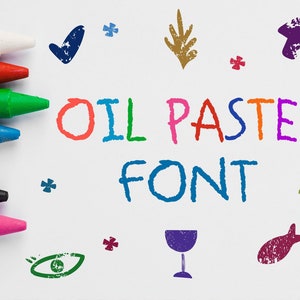 Crayon Letters Font Crayon Digital font Oil Font Pastel Font Kids font School font Color font TTF font OTF Font image 1