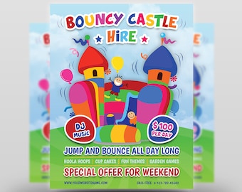 Printable Bouncy Castle Hire Flyer Template | Poster Template | Flyer Template | Flyer Editable| Photoshop Template | Instant Download
