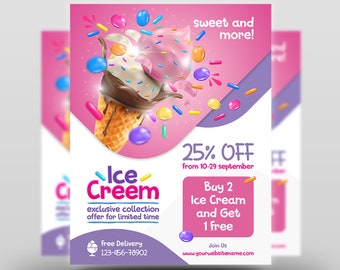 Printable Ice Cream Flyer Template | Ice Cream Flyer Template | Cake Flyer Template | Flyer Editable| Photoshop Template | Instant Download