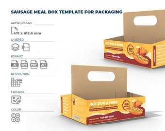 Sausage Meal Box Template for Packaging | Fast Food Box Template for Packaging | Meal Box Template for Packaging | Ai PDF EPS Formats