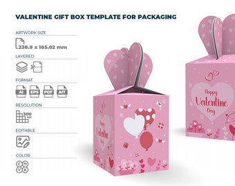 Valentine Gift Box Template for Packaging | Gift Box Template | Love Box Template | Events Box Template | Ai PDF EPS