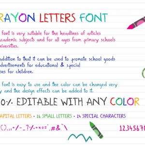 Crayon Letters Font Crayon Digital font Oil Font Pastel Font Kids font School font Color font TTF font OTF Font image 2