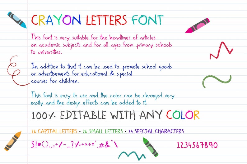 Crayon Letters Font Crayon Digital font Oil Font Pastel Font Kids font School font Color font TTF font OTF Font image 2